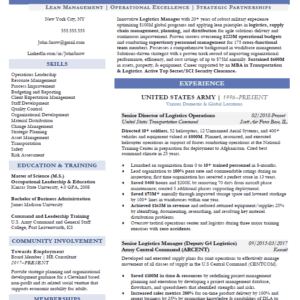 Military Logistics Resume Template #1