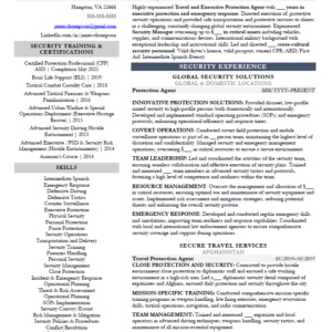 Travel & Executive Protection Resume Template