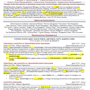 Military Project Manager/Logistics/Transportation Resume Template