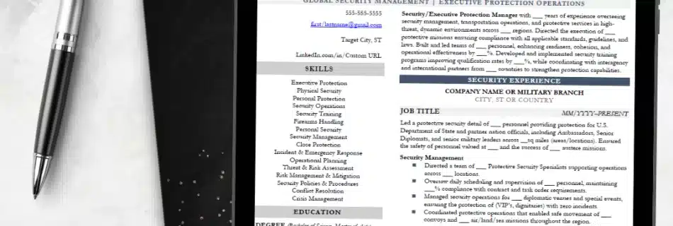 Security Management & Executive Protection Resume Template